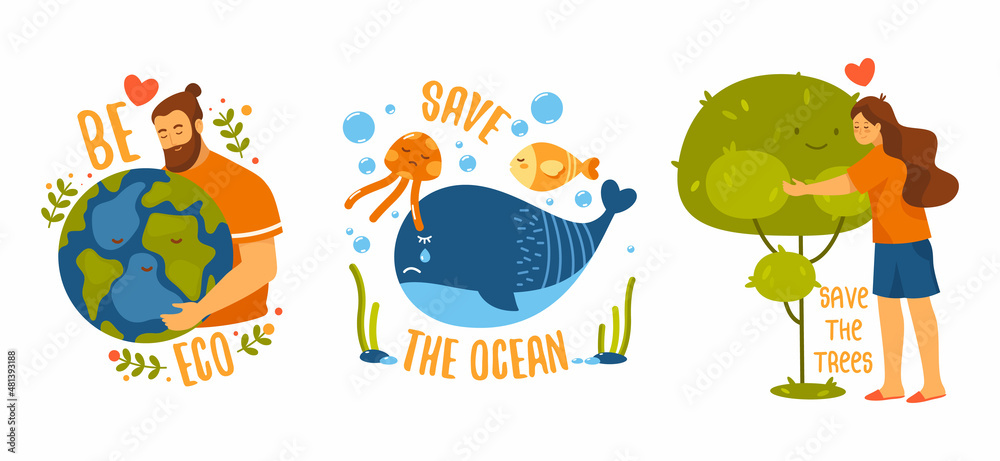 Eco icons of saving nature and water wildlife
