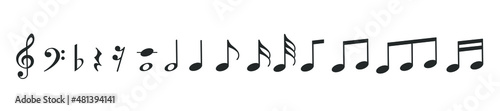 Music notes icons set. Black notes symbol on white background.