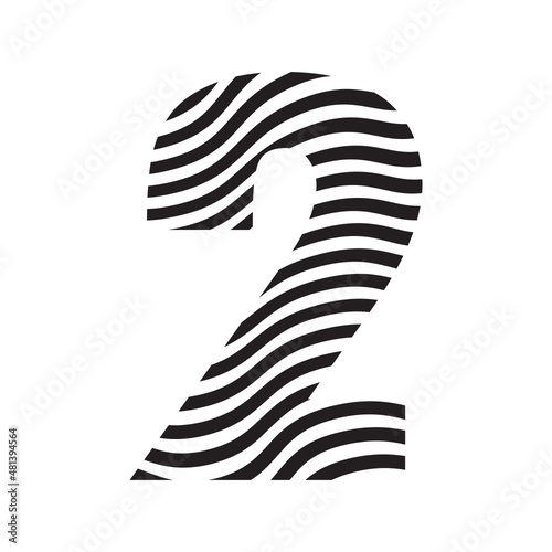 Simple Number 2 with waves pattern icon.