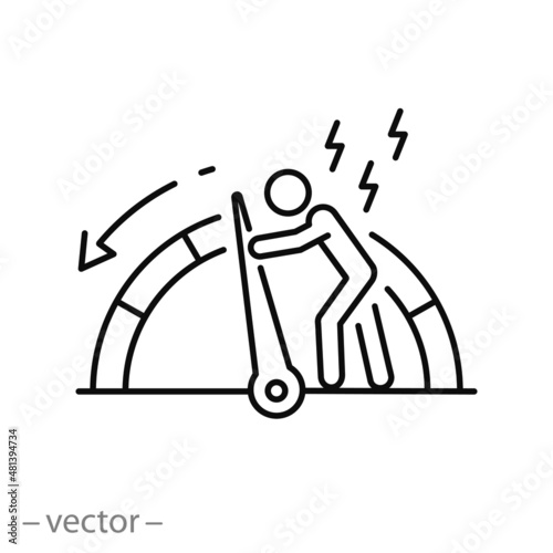 reduce level stress icon, measure emotion or depression, downgrade fatigue meter, thin line symbol on white background - editable stroke vector illustration photo