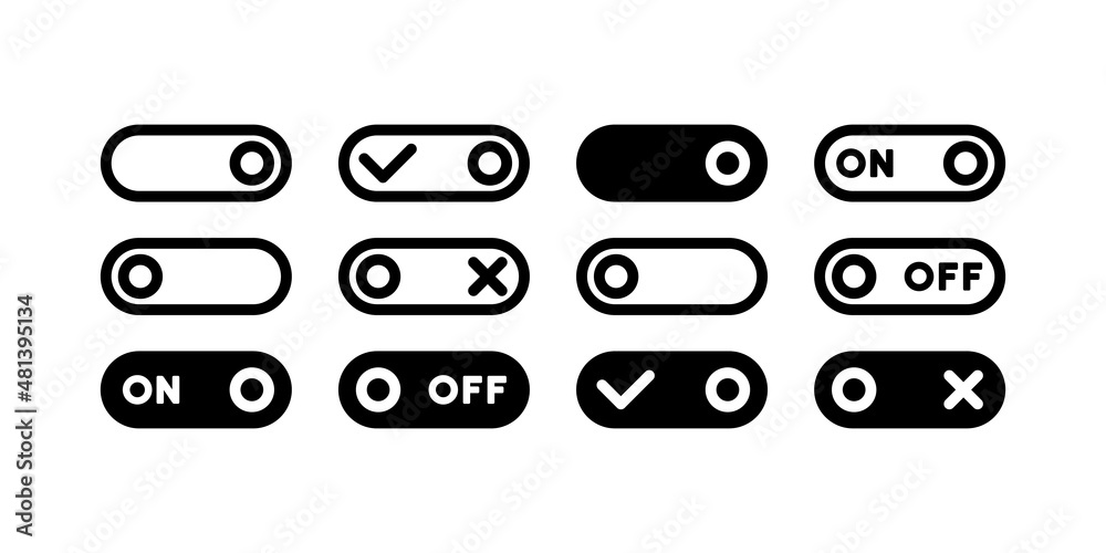 On and off slider button icon set. Buttons for phone and computers ...