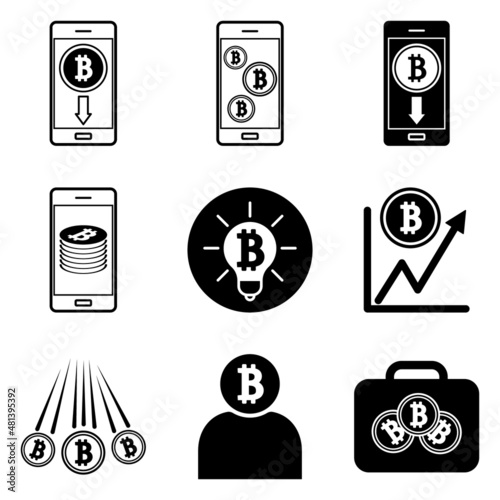Bitcoin Flat Icon Set Isolated On White Background