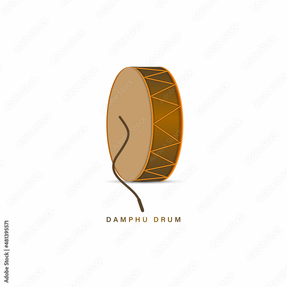 Illustration of a damphu drum for sonam lhosar festival of nepal