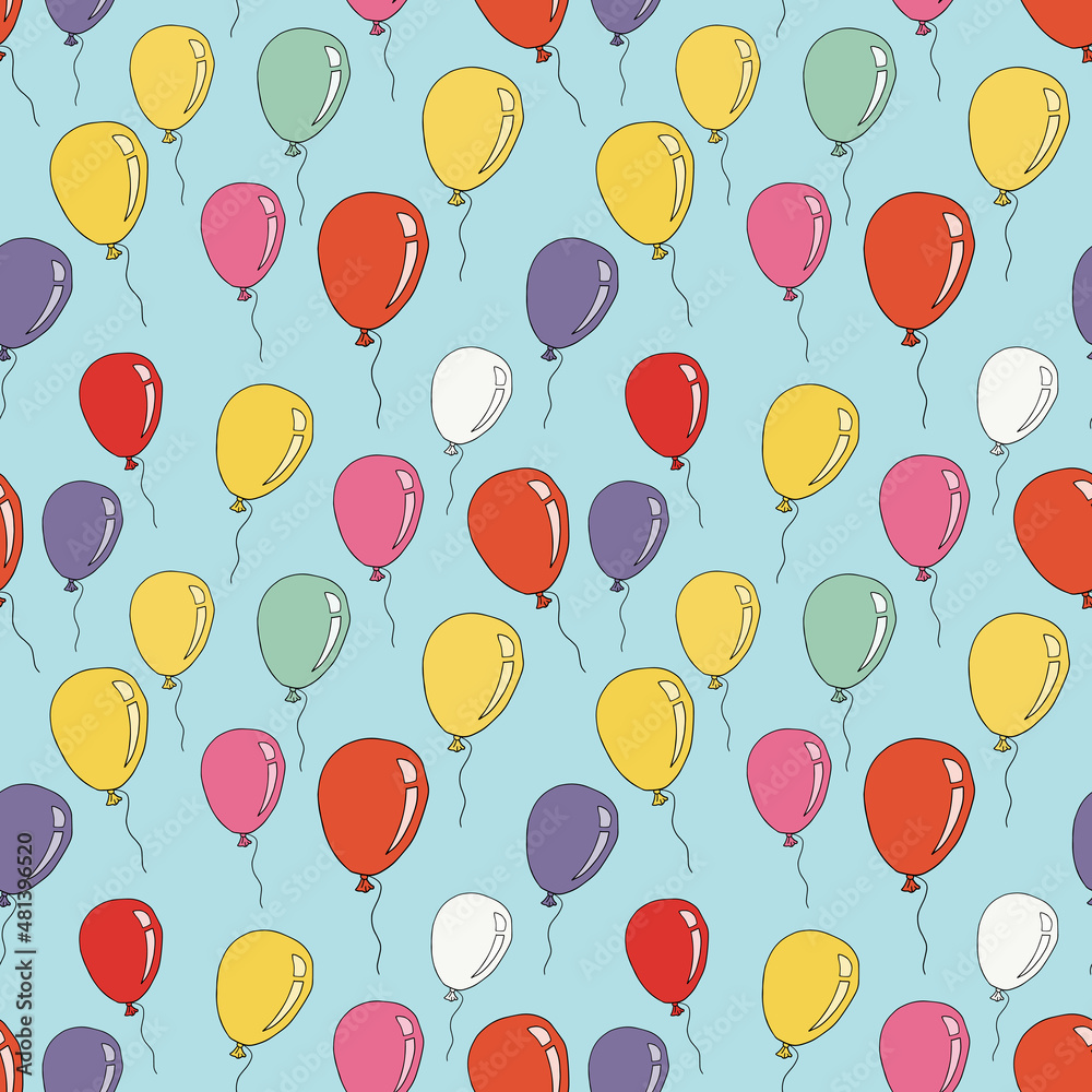 Doodle balloon seamless pattern.  Background in childlike style.