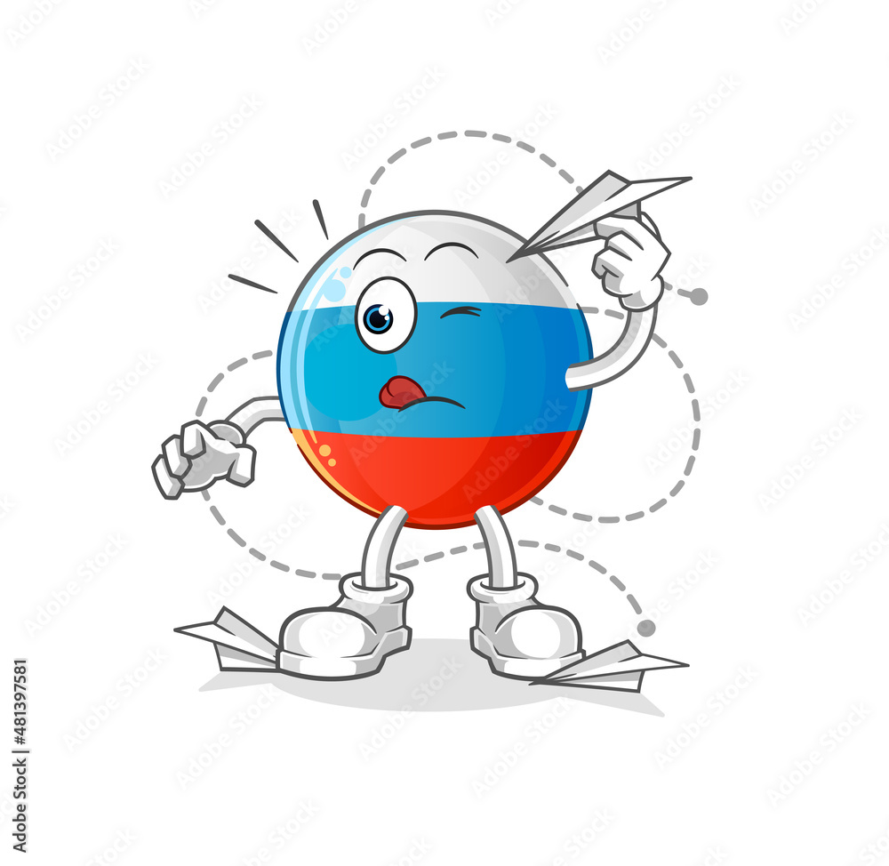 Fototapeta premium russia flag with paper plane character. cartoon mascot vector