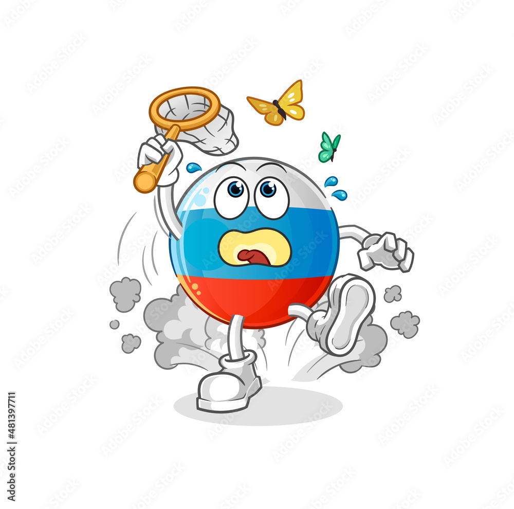 Fototapeta premium russia flag catch butterfly illustration. character vector