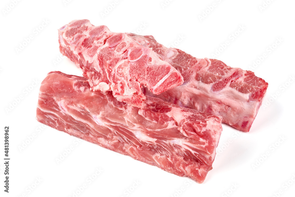 Fresh pork bones, isolated on white background.