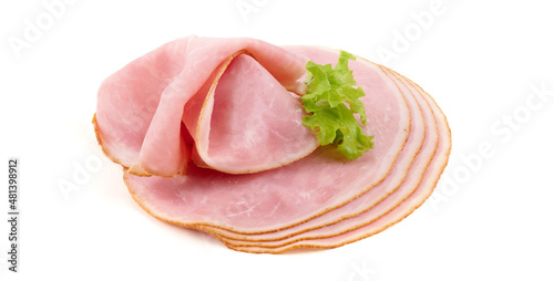 Pork ham slices, isolated on white background.
