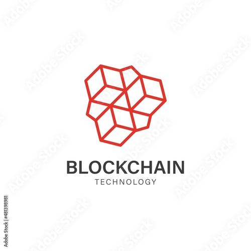 Abstract 3d blockchain with line cube icon logo vector concept design.