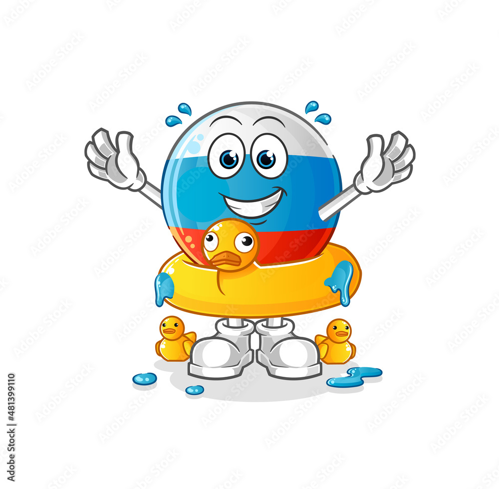 russia flag with duck buoy cartoon. cartoon mascot vector russia flag with duck buoy cartoon. cartoon mascot vector