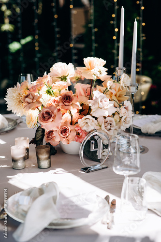 Wedding table decoration. Wedding flowers. Wedding cards. Invitation cards.