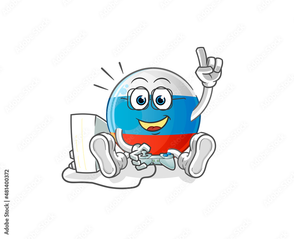 Fototapeta premium russia flag playing video games. cartoon character