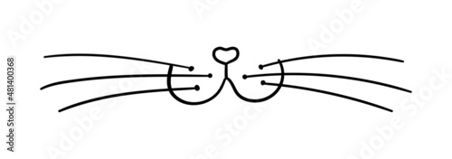 Vector flat cat heart nose. Cute cat face silhouette icon. Logo illustration isolated on white background