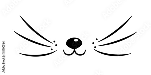 Vector flat cat heart nose. Cute cat face silhouette icon. Logo illustration isolated on white background