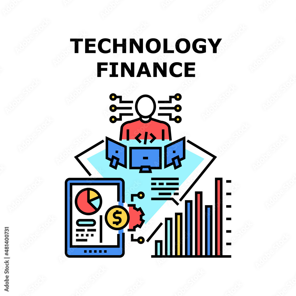 Technology finance business. digital money. financial data. chart graph growth vector concept color illustration