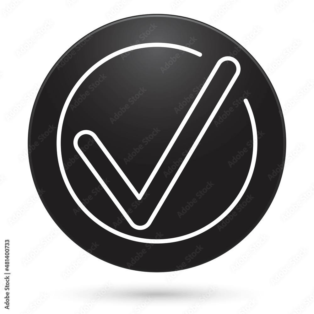 check mark icon, black circle button, vector illustration. check mark icon, black circle button, vector illustration.