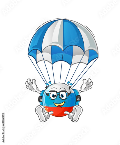 Fototapeta Naklejka Na Ścianę i Meble -  russia flag skydiving character. cartoon mascot vector