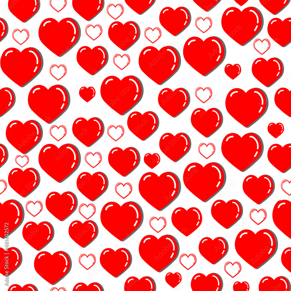 A pretty red heart background, a red heart seamless design, a red heart pattern.