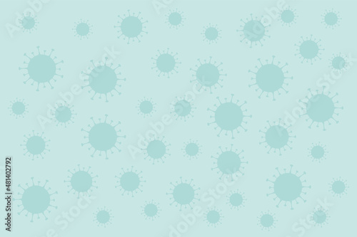 Virus cells. Microscopic view close up. Green vector background. Flat design.