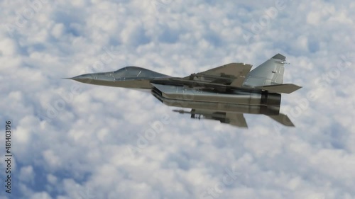 armed military fighter jet in flight - isolated on white - 3d render photo
