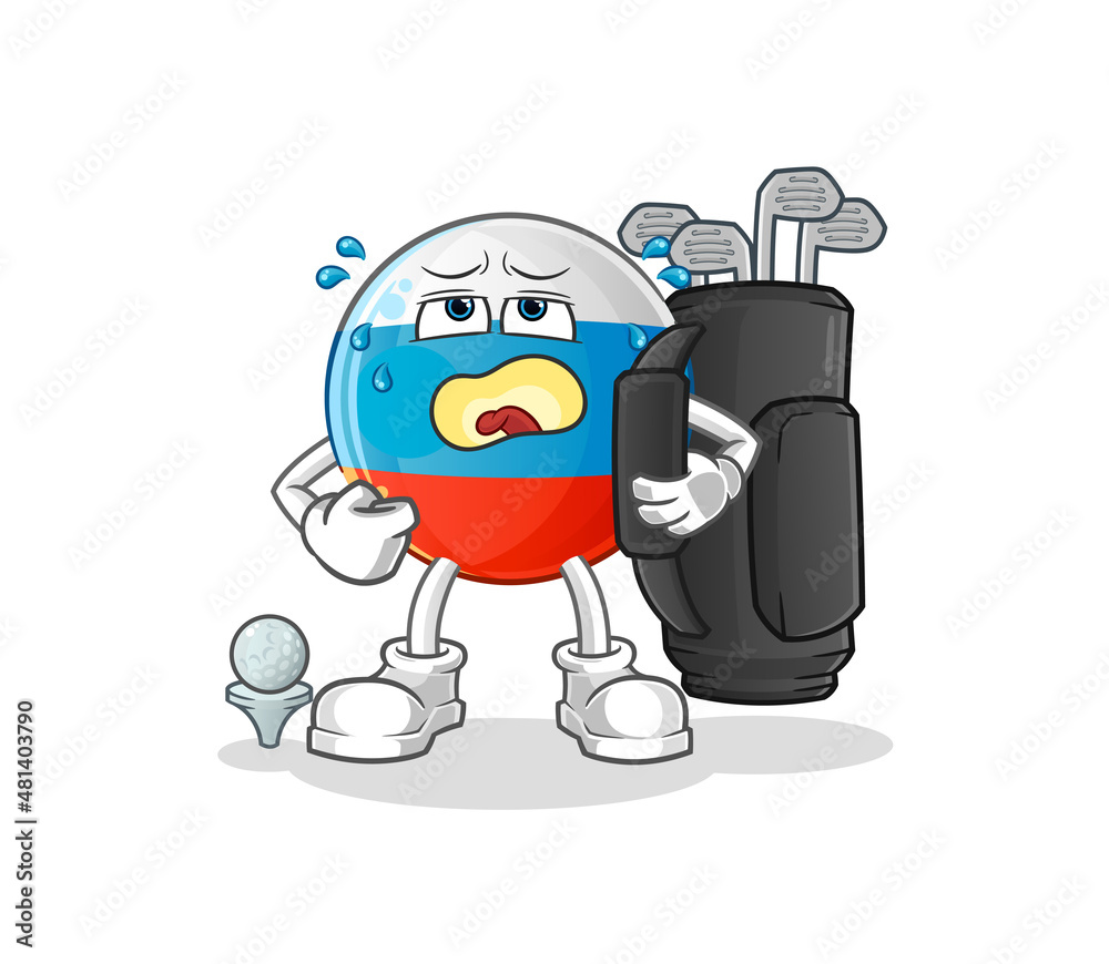 russia flag with golf equipment. cartoon mascot vector