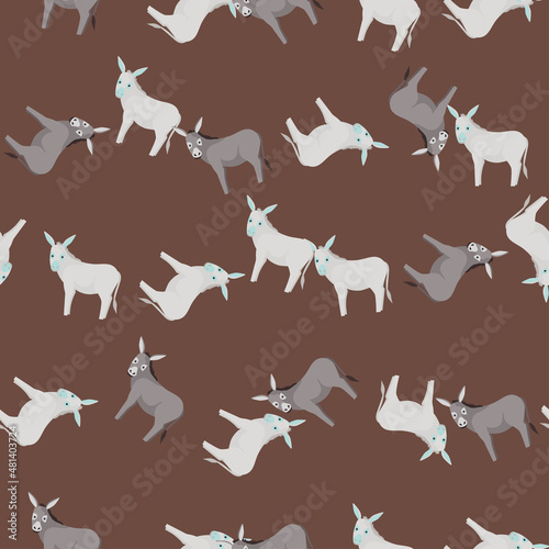 Seamless pattern of donkey. Domestic animals on colorful background. Vector illustration for textile.