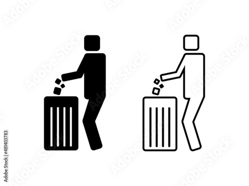 take out trash icon, how to dispose of garbage, keep clean,
concept of a man throwing garbage in the trash.