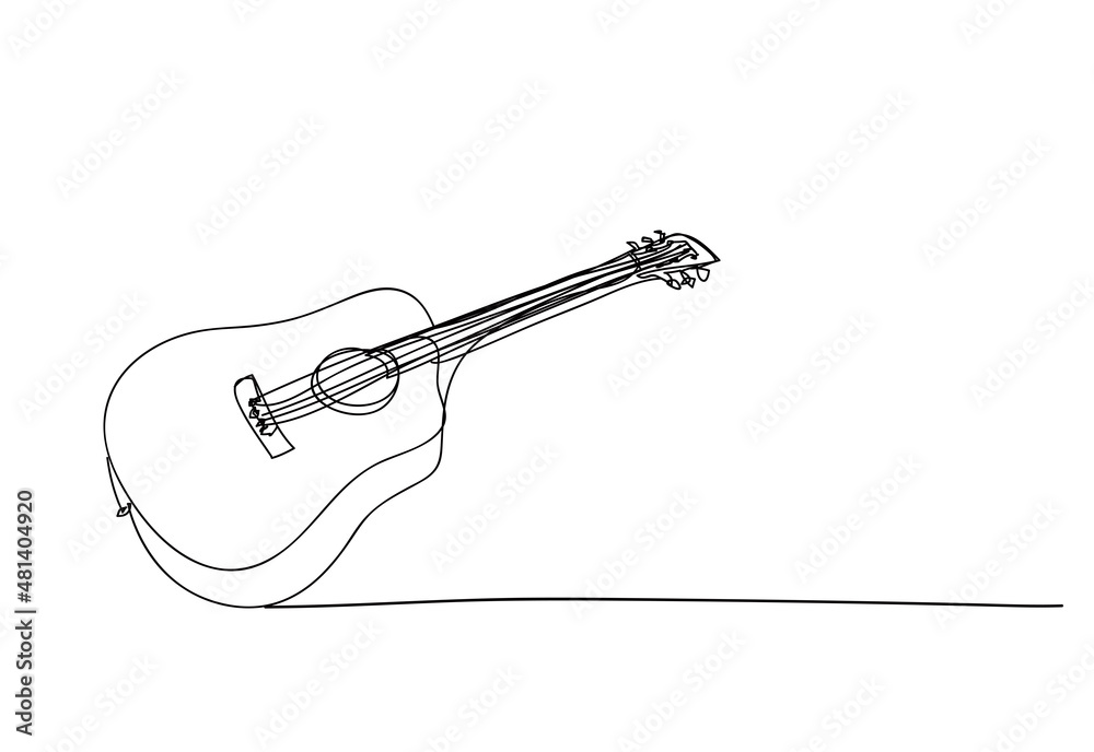 Fototapeta premium acoustic guitar on a white background , continuous line drawing, vector design
