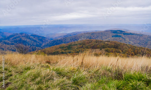 Bieszczady peaks and valleys in autumn.
