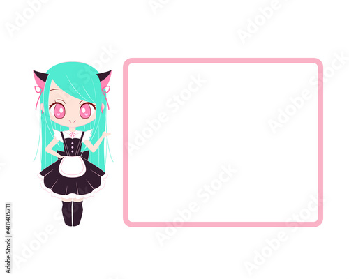 Design template with cute chibi anime nekomimi maid