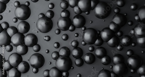 3d render. abstract black background, black sphere balls