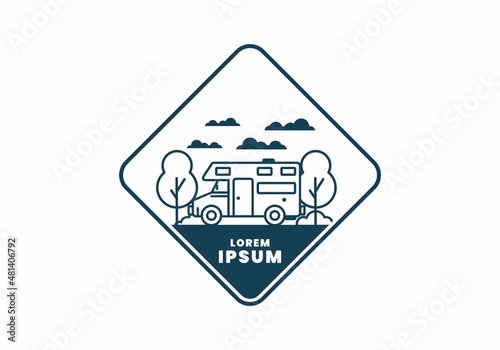 Line art motorhome flat illustration