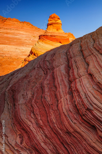 Early morning light on The Wave sandstone formation, Coyote Buttes North, Vermilion Cliffs National Monument, Arizona, USA