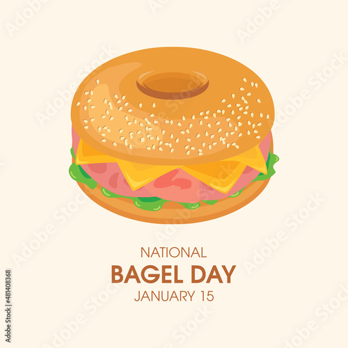 National Bagel Day vector. Sesame bagel with ham and cheese icon vector. Bagel Day Poster, January 15. Important day