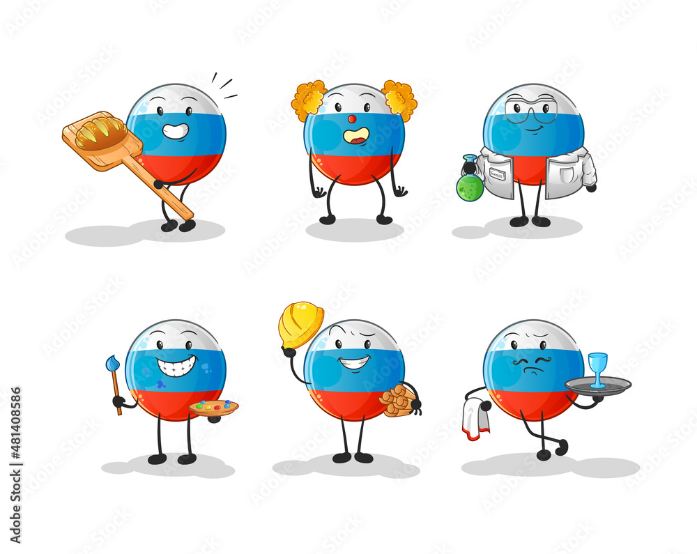 Obraz premium russia flag profession set character. cartoon mascot vector