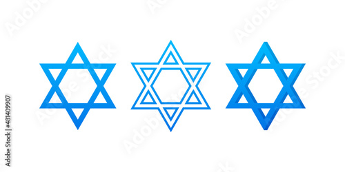 Star david, great design for any purposes. Line art icon on white backdrop. Blue vector background.