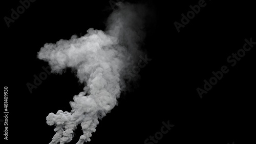 grey carbon dioxide smoke emission from coal power plant on black, isolated - industrial 3D illustration