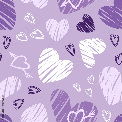Valentines Day. Hearts. Bold modern pattern, graffiti. Bright vector illustrations with grunge textures in a sketch style. For wallpaper, weddings, fabric, wrapping, background.