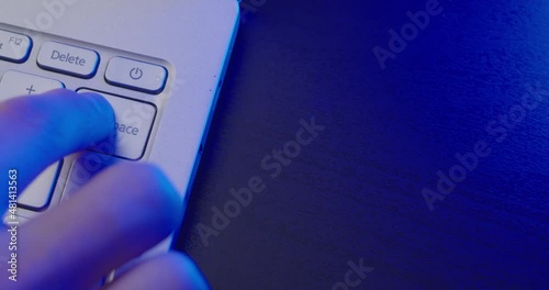 Close-up. Pressing the BACKSPACE button on the computer keyboard. Prores HQ.