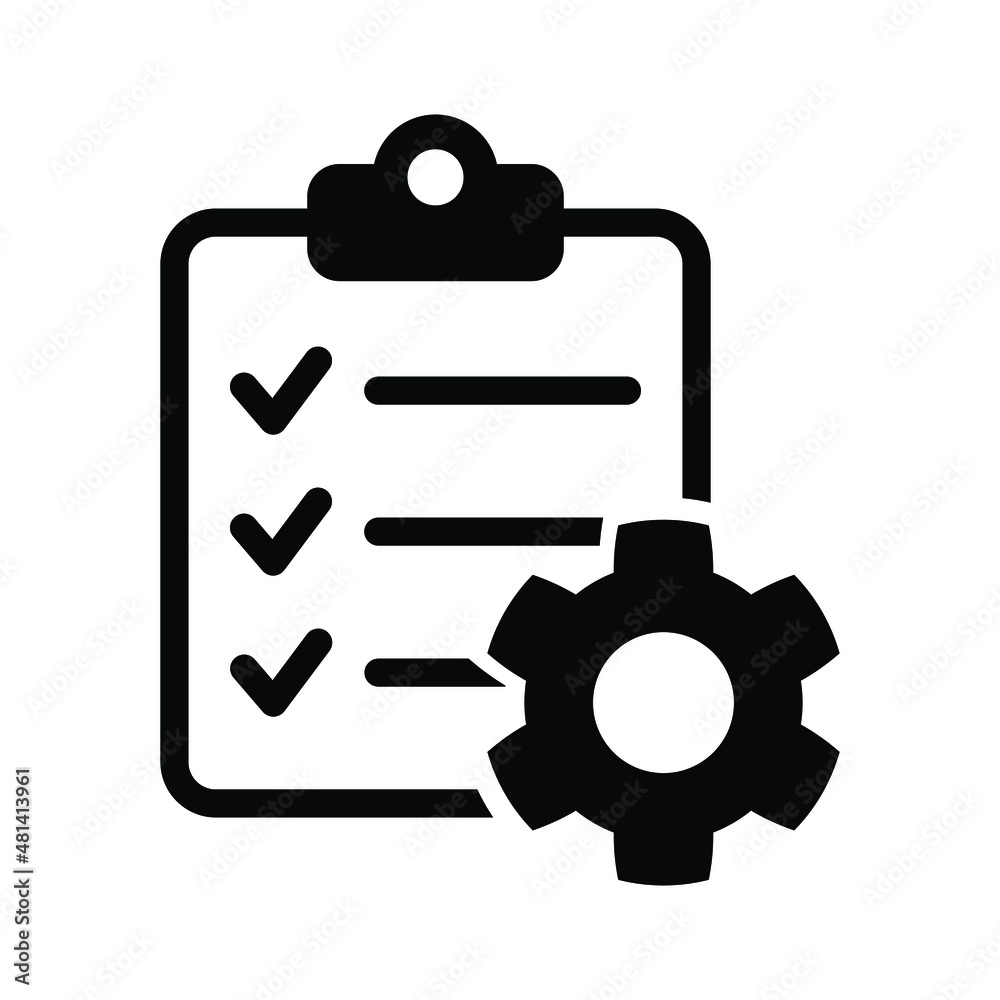 Clipboard with gear isolated icon. Technical support check list icon. Management flat icon concept. Software development. Clipboard with gear isolated icon. Technical support check list icon. Management flat icon concept. Software development.