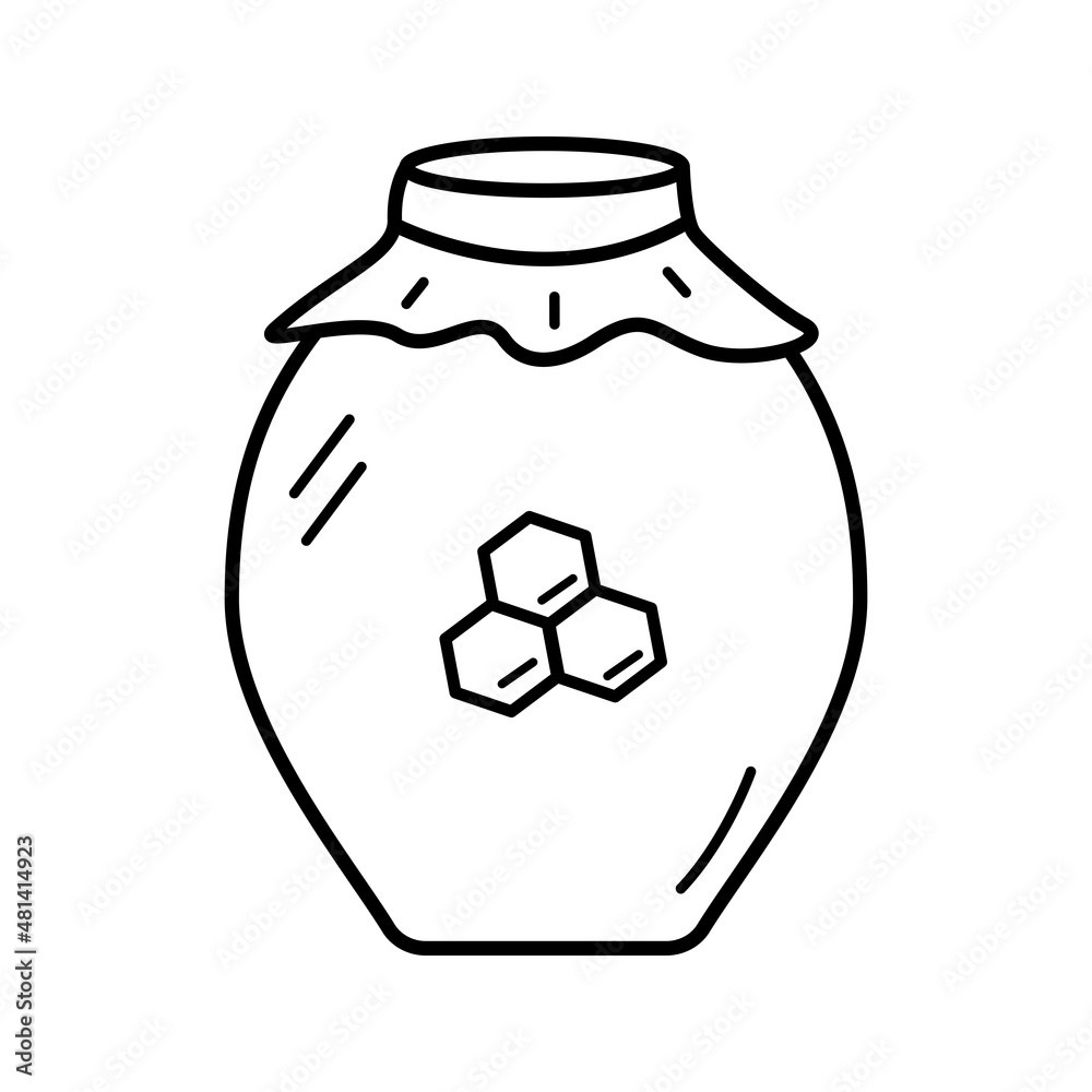 Glass jar with honey, vector doodle illustration, isolated on white. Glass jar with honey, vector doodle illustration, isolated on white.