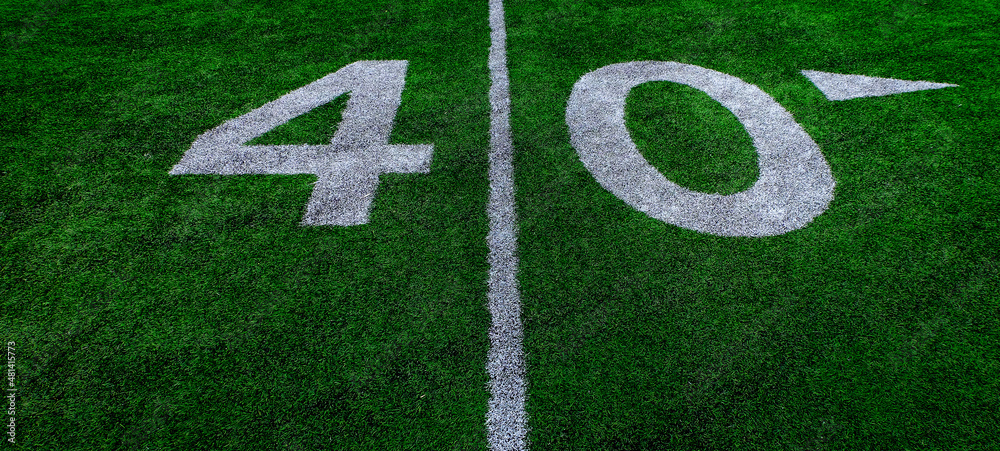 Football Field Green Yard Markers to Goal Line Touchdown Endzone Game Competition Football Field Green Yard Markers to Goal Line Touchdown Endzone Game Competition