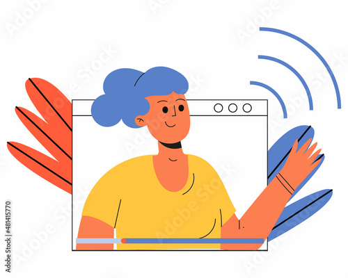 Video of a female blogger. The woman in the video. Electronic tablet. Vector illustration