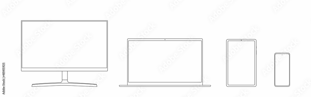 Realistic mockups devices on an isolated background. Vector set of phone, tablet, laptop and computer. Vector illustration. Realistic mockups devices on an isolated background. Vector set of phone, tablet, laptop and computer. Vector illustration.
