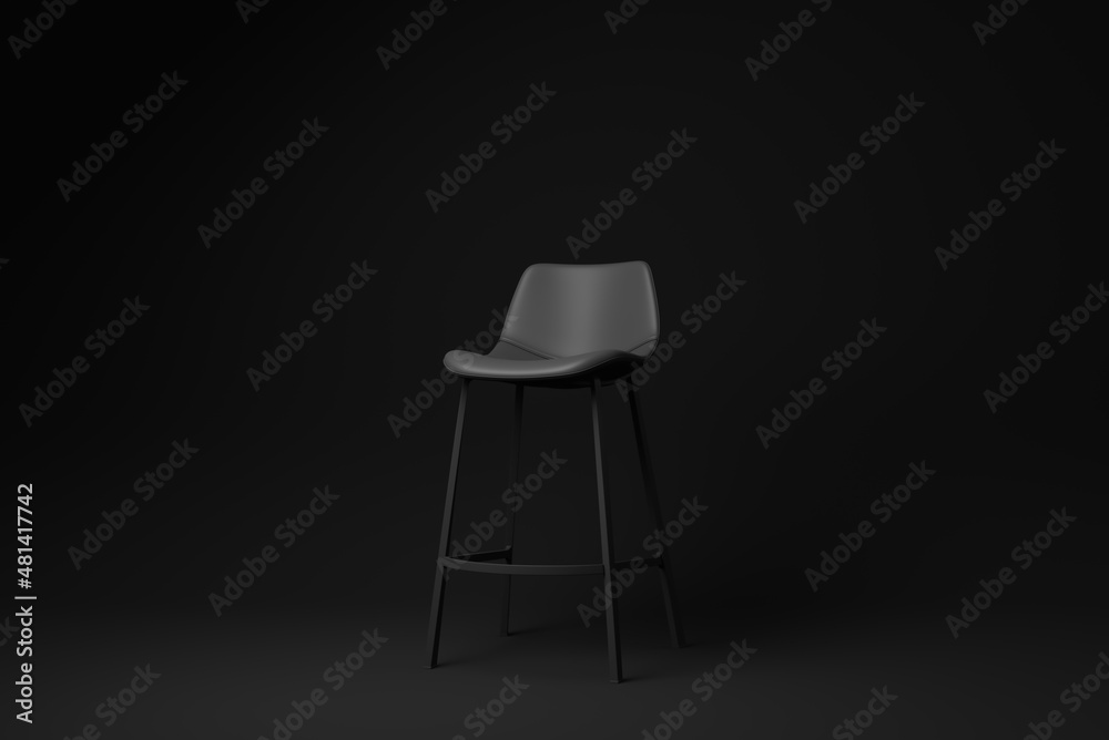 Black bar stool on Black background. minimal concept idea. monochrome. render render. Black bar stool on Black background. minimal concept idea. monochrome. render render.