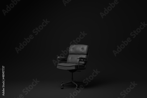 Black office chair on Black background. minimal concept idea. monochrome. render render.
