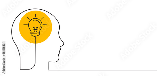 Creative mind or creative idea concept. Human head silhouette and hand holding bulb lamp