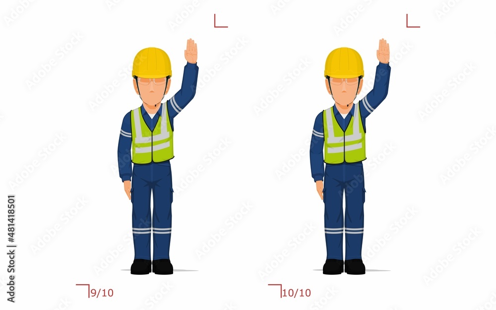 An industrial worker is raising hand