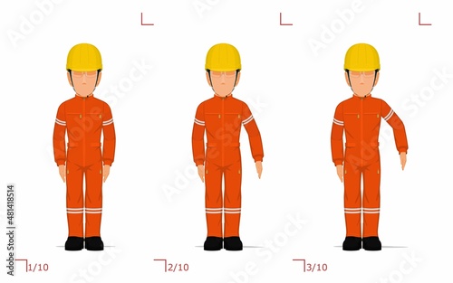 An industrial worker is raising hand