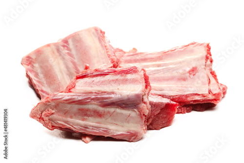 Fresh raw veal meat, ribs isolated on white 